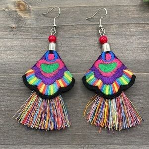 Embroidered Earrings Colorful Fringe